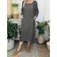 Women Cotton Solid Color 3/4 Sleeve Casual Dress with Pockets