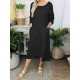 Women Cotton Solid Color 3/4 Sleeve Casual Dress with Pockets