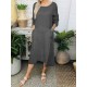 Women Cotton Solid Color 3/4 Sleeve Casual Dress with Pockets