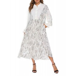 Women Elegant Crew Neck Flare Sleeve Kaftan Long Dress