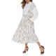 Women Elegant Crew Neck Flare Sleeve Kaftan Long Dress