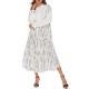 Women Elegant Crew Neck Flare Sleeve Kaftan Long Dress