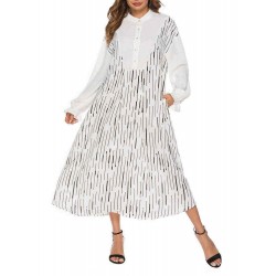 Women Elegant Crew Neck Flare Sleeve Kaftan Long Dress