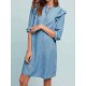 Women Elegant Crew Neck Ruffles Long Sleeve Dress