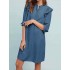 Women Elegant Crew Neck Ruffles Long Sleeve Dress