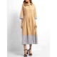 Women Elegant Lapel Stripe Patchwork 3/4 Sleeve Dress