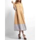 Women Elegant Lapel Stripe Patchwork 3/4 Sleeve Dress