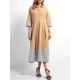 Women Elegant Lapel Stripe Patchwork 3/4 Sleeve Dress