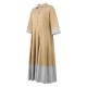 Women Elegant Lapel Stripe Patchwork 3/4 Sleeve Dress