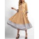 Women Elegant Lapel Stripe Patchwork 3/4 Sleeve Dress