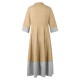 Women Elegant Lapel Stripe Patchwork 3/4 Sleeve Dress