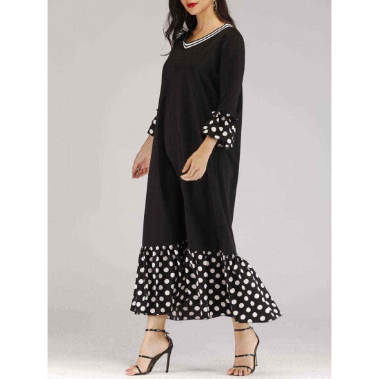 Women Elegant Polka Dot Ruffles Long Dress