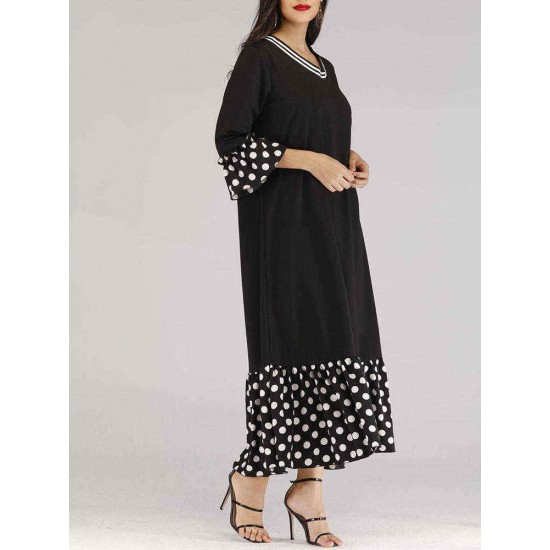 Women Elegant Polka Dot Ruffles Long Dress