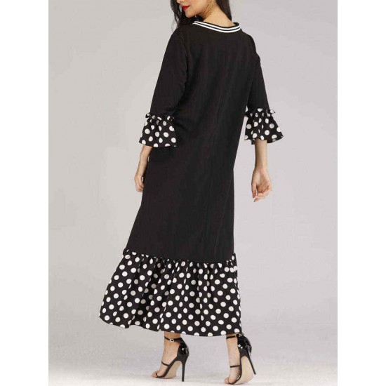 Women Elegant Polka Dot Ruffles Long Dress