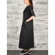 Women Elegant Pure Color Crew Neck Button Back Long Dress