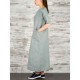 Women Elegant Pure Color Crew Neck Button Back Long Dress