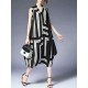 Women Elegant Stripe Sleeveless Dress with Belt