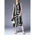 Women Elegant Stripe Sleeveless Dress with Belt