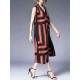 Women Elegant Stripe Sleeveless Dress with Belt