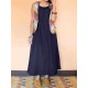 Women Ethnic Back Crossed Straps Cotton Dress with Pockets