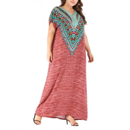 Women Ethnic Print Batwing Sleeve Kaftan Maxi Dress