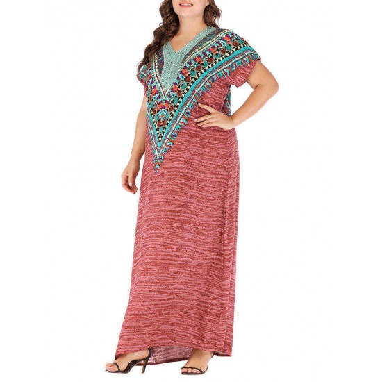 Women Ethnic Print Batwing Sleeve Kaftan Maxi Dress