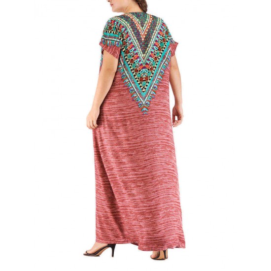 Women Ethnic Print Batwing Sleeve Kaftan Maxi Dress