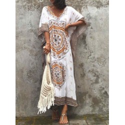 Women Ethnic Print Bohemian Loose Beach Long Dress