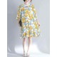 Women Fashion Leaves Print O-neck Half Sleeves Dress