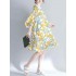 Women Fashion Leaves Print O-neck Half Sleeves Dress