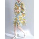 Women Fashion Leaves Print O-neck Half Sleeves Dress