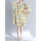 Women Fashion Leaves Print O-neck Half Sleeves Dress