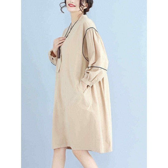 Women Fashion Long Sleeves Loose Dress