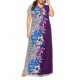 Women Floral Patchwork V-neck Short Sleeve Kaftan Dress