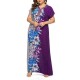 Women Floral Patchwork V-neck Short Sleeve Kaftan Dress