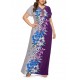 Women Floral Patchwork V-neck Short Sleeve Kaftan Dress