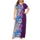 Women Floral Patchwork V-neck Short Sleeve Kaftan Dress