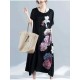 Women Floral Printed Cotton Dress Scoop Neck Casual Dresses