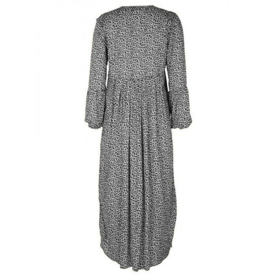 Women Holiday Leopard Print V-neck Long Sleeve Maxi Dress