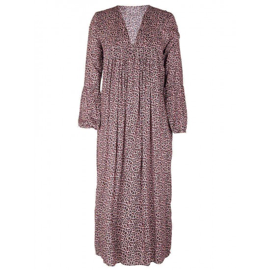 Women Holiday Leopard Print V-neck Long Sleeve Maxi Dress