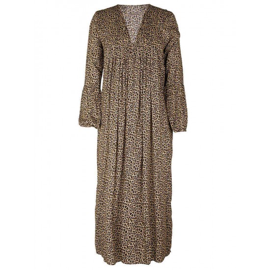 Women Holiday Leopard Print V-neck Long Sleeve Maxi Dress