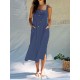 Women Holiday Sleeveless Beach Long Dress with Pockets