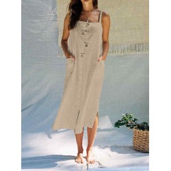 Women Holiday Sleeveless Beach Long Dress with Pockets