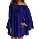 Women Holiday Solid Color Ruffle One Shoulder Casual Dress