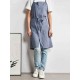 Women Japanese Retro Pure Color Cotton Linen Aprons Dress with Pockets