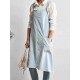 Women Japanese Retro Pure Color Cotton Linen Aprons Dress with Pockets