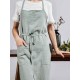 Women Japanese Retro Pure Color Cotton Linen Aprons Dress with Pockets