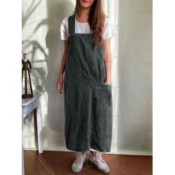 Women Japanese Style Kitchen Brief Solid Color Cotton Dress Linen Pinafore Aprons