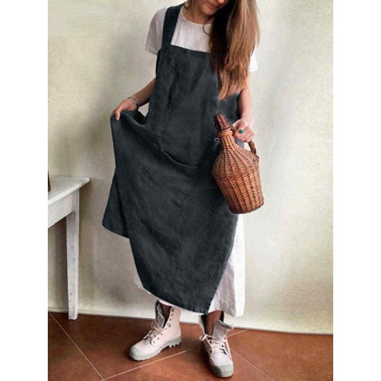 Women Japanese Style Kitchen Brief Solid Color Cotton Dress Linen Pinafore Aprons Women Japanese Style Kitchen Brief Solid Color Cotton Dress Linen Pinafore Aprons