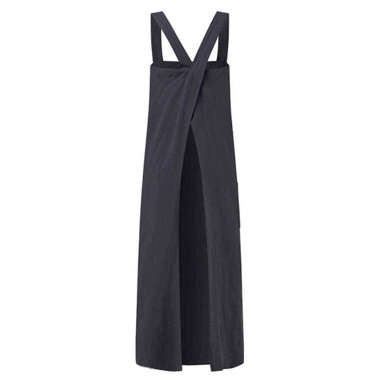 Women Japanese Style Kitchen Brief Solid Color Cotton Dress Linen Pinafore Aprons Women Japanese Style Kitchen Brief Solid Color Cotton Dress Linen Pinafore Aprons